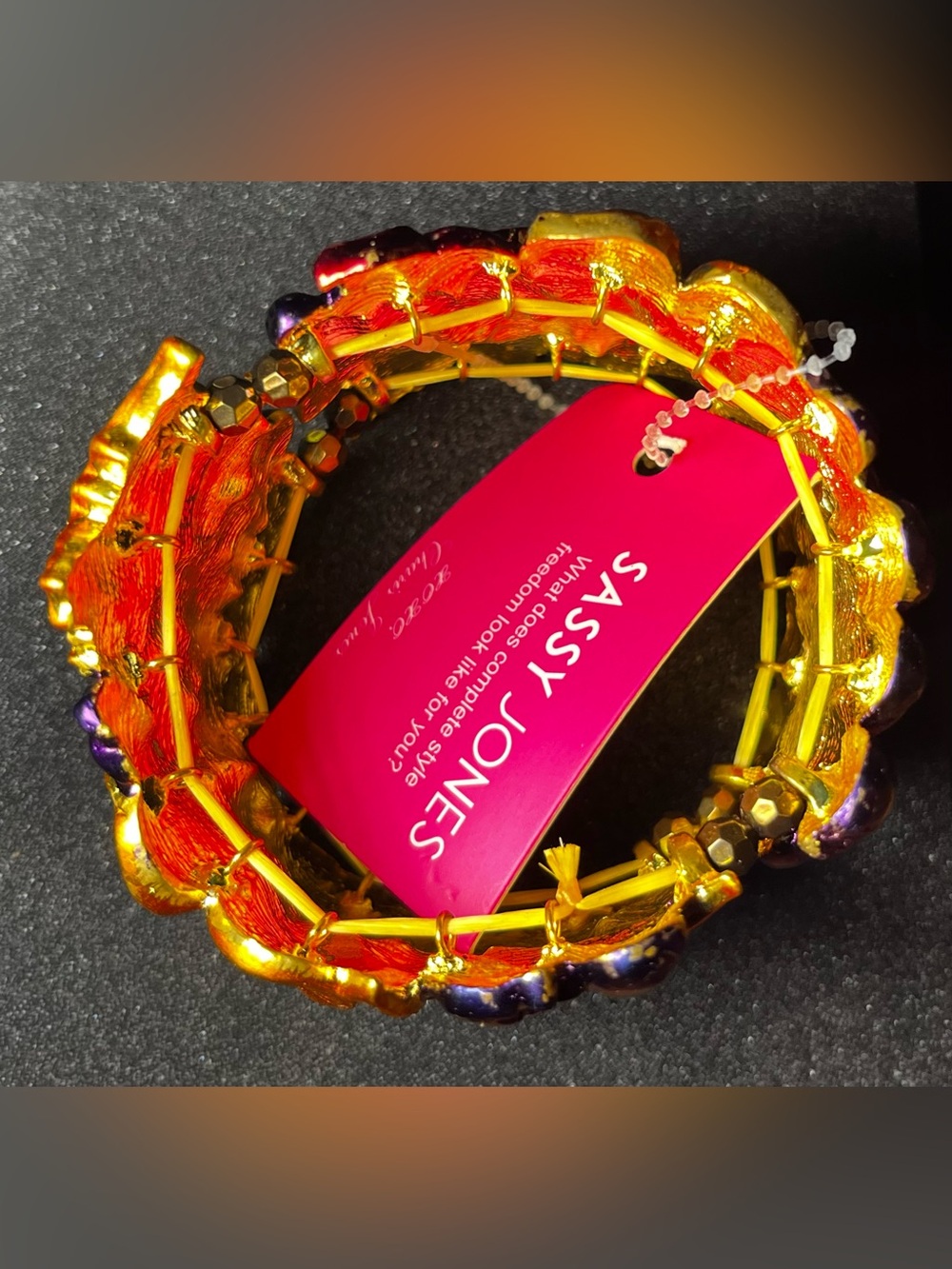 Sassy Jones Gold, Purple & Red Floral Stretchey Cuff - Picture 2 of 3